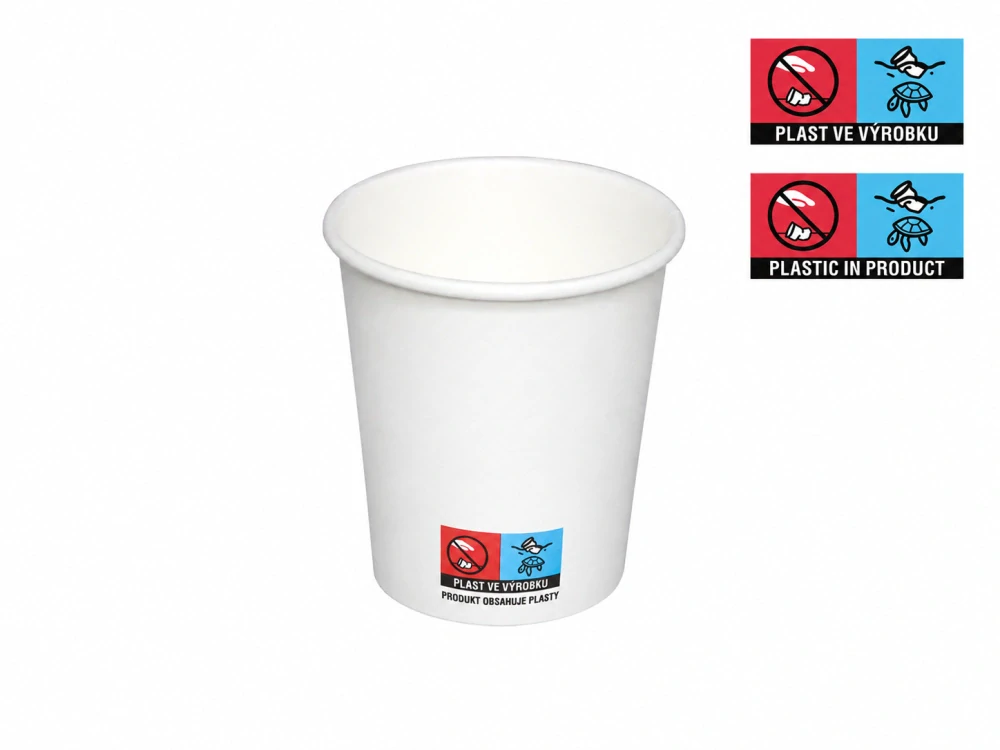 Kelímek papírový 100/120 ml 4 oz 63 mm bílý – EU logo, 50 ks